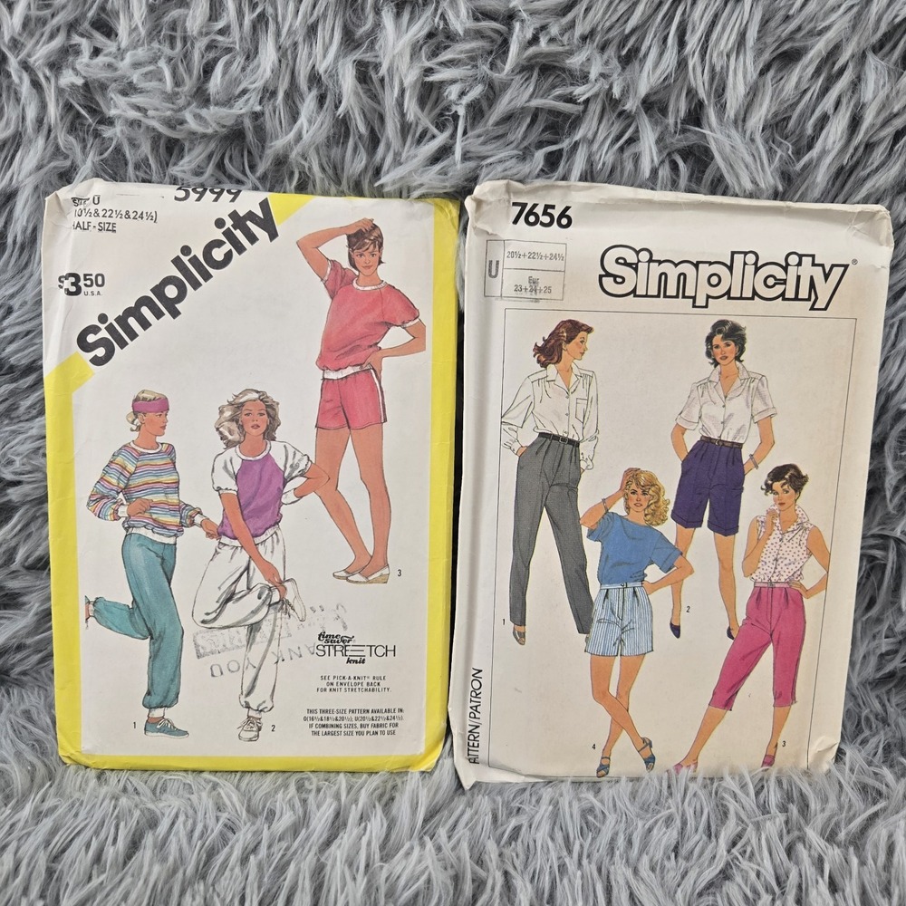 Lot Of 2 Simplicity 7656, 5999 Pants & Shorts Sewing‎ Pattern Vintage 1983,1986